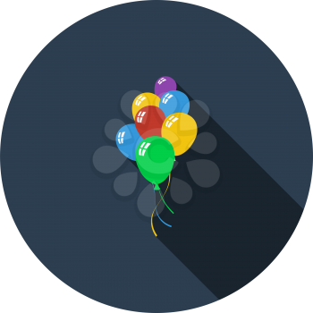 Party Balloons And Stars Icon. Flat Circle Stencil Design With Long Shadow. Vector Illustration.