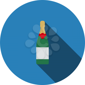 Party Champagne And Glass Icon. Flat Circle Stencil Design With Long Shadow. Vector Illustration.