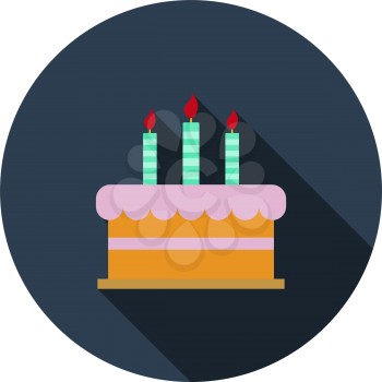 Party Cake Icon. Flat Circle Stencil Design With Long Shadow. Vector Illustration.