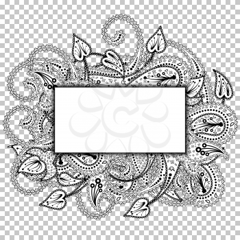 Paisley Pattern With Copy-Space Frame. Transparency Grid Design. Vector Illustration.