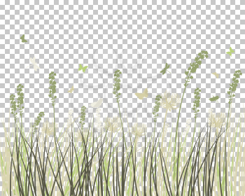 Summer Meadow Background.  Transparency Grid Design. Vector Illustration.