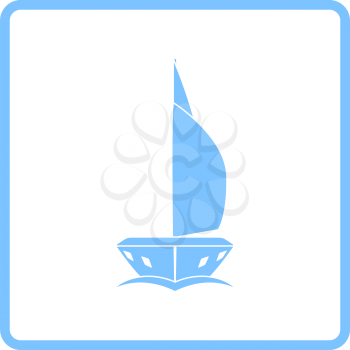 Sail Yacht Icon Front View. Blue Frame Design. Vector Illustration.