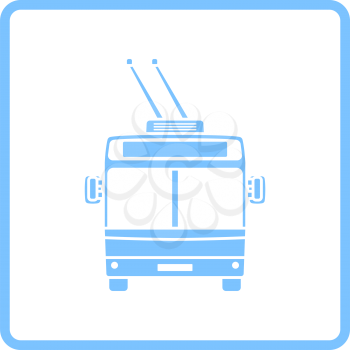 Trolleybus Icon Front View. Blue Frame Design. Vector Illustration.