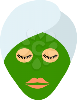 Woman Head With Moisturizing Mask Icon. Flat Color Design. Vector Illustration.