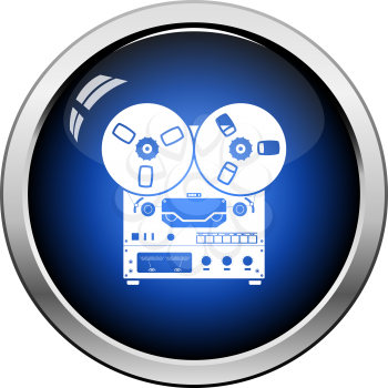 Reel Tape Recorder Icon. Glossy Button Design. Vector Illustration.