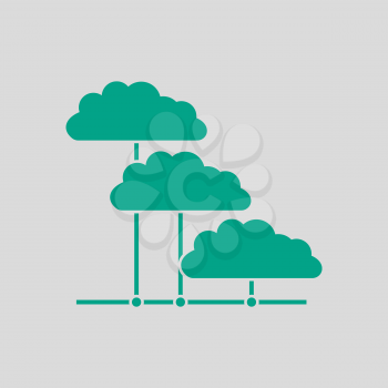 Cloud Network Icon. Green on Gray Background. Vector Illustration.