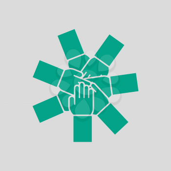 Unity And Teamwork Icon. Green on Gray Background. Vector Illustration.