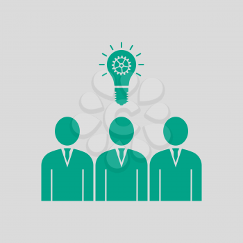 Corporate Team Finding New Idea Icon. Green on Gray Background. Vector Illustration.