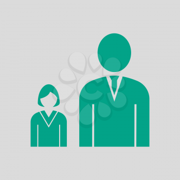 Man Boss With Subordinate Lady Icon. Green on Gray Background. Vector Illustration.