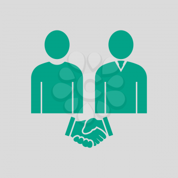 Two Man Making Deal Icon. Green on Gray Background. Vector Illustration.