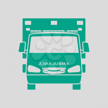 Ambulance Icon Front View. Green on Gray Background. Vector Illustration.