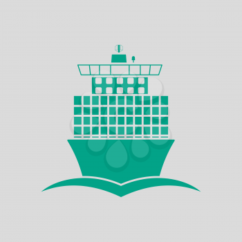 Container Ship Icon Front View. Green on Gray Background. Vector Illustration.