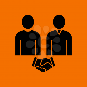 Two Man Making Deal Icon. Black on Orange Background. Vector Illustration.