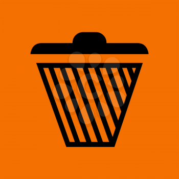 Trash Icon. Black on Orange Background. Vector Illustration.