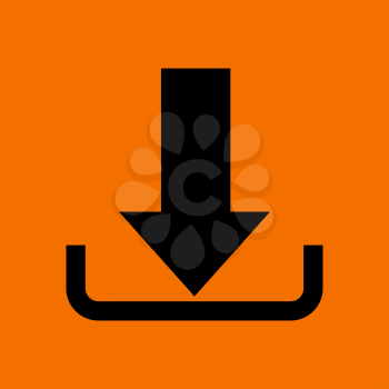 Download Icon. Black on Orange Background. Vector Illustration.