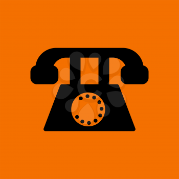 Old Phone Icon. Black on Orange Background. Vector Illustration.