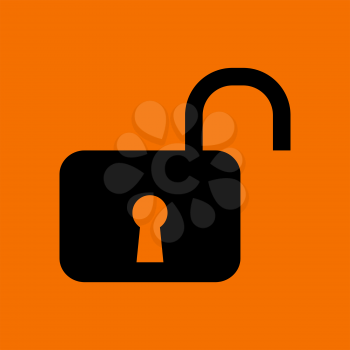 Unlock Icon. Black on Orange Background. Vector Illustration.