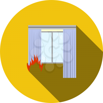 Home Fire Icon. Flat Circle Stencil Design With Long Shadow. Vector Illustration.