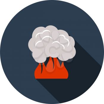 Fire And Smoke Icon. Flat Circle Stencil Design With Long Shadow. Vector Illustration.