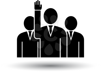Voting Man With Men Behind Icon. Black on White Background With Shadow. Vector Illustration.
