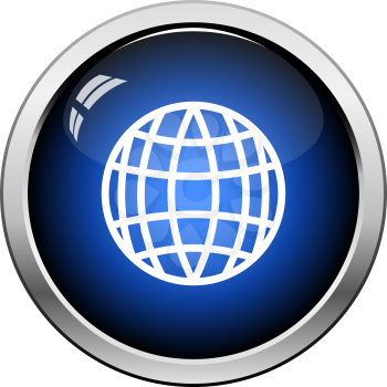 Globe Icon. Glossy Button Design. Vector Illustration.
