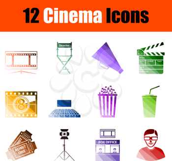 Cinema Icon Set. Flat Color Ladder Design. Vector Illustration.