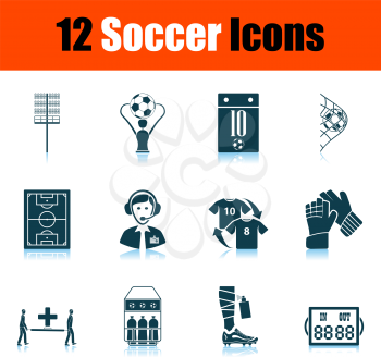 Soccer Icon Set. Shadow Reflection Design. Vector Illustration.