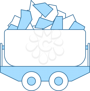 Mine Coal Trolley Icon. Thin Line With Blue Fill Design. Vector Illustration.