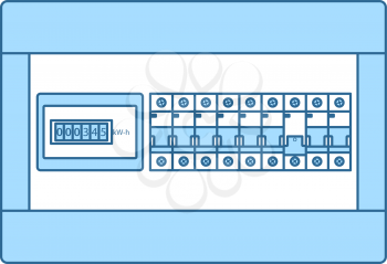 Circuit Breakers Box Icon. Thin Line With Blue Fill Design. Vector Illustration.