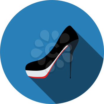 High Heel Shoe Icon. Flat Circle Stencil Design With Long Shadow. Vector Illustration.