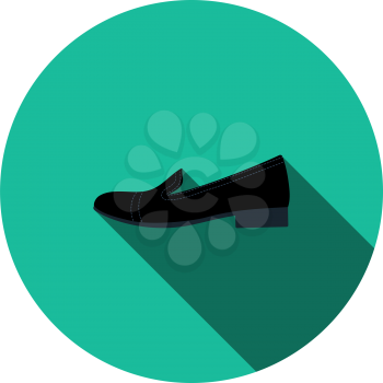 Woman Low Heel Shoe Icon. Flat Circle Stencil Design With Long Shadow. Vector Illustration.