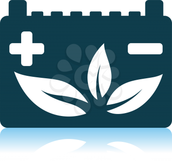 Car Battery With Leaf Icon. Shadow Reflection Design. Vector Illustration.