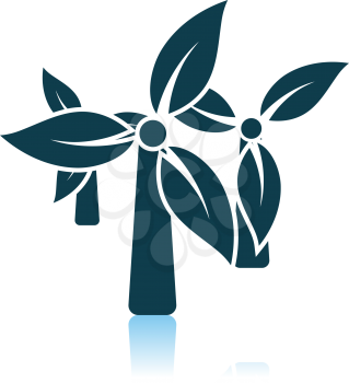 Wind Mill With Leaves In Blades Icon. Shadow Reflection Design. Vector Illustration.