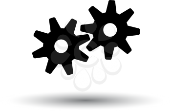 Gears Icon. Black on White Background With Shadow. Vector Illustration.