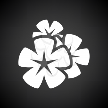 Frangipani Flower Icon. White on Black Background. Vector Illustration.