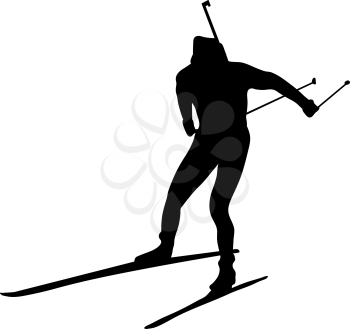 Biathlon silhouette. High detailed smooth black silhouettes of biathlon athletes. Vector Illustration.
