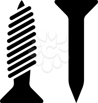 Icon Of Screw And Nail. Black Stencil Design. Vector Illustration.