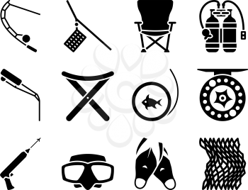 Fishing Icon Set. Fully editable vector illustration. Text expanded.