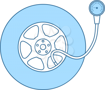 Tire Pressure Gage Icon. Thin Line With Blue Fill Design. Vector Illustration.
