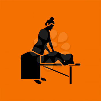 Woman Massage Icon. Black on Orange Background. Vector Illustration.