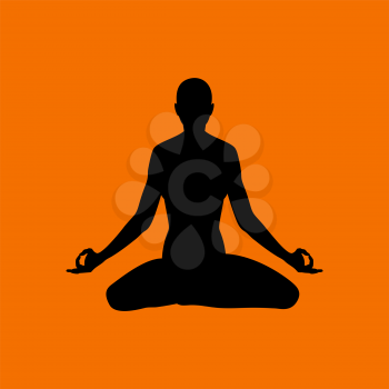 Lotus Pose Icon. Black on Orange Background. Vector Illustration.