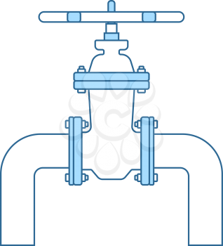 Icon Of Pipe With Valve. Thin Line With Blue Fill Design. Vector Illustration.