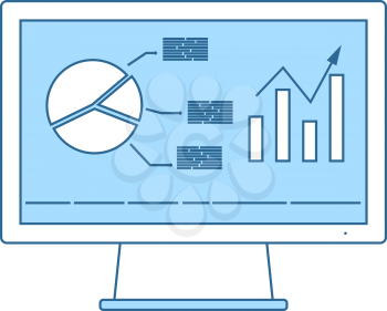 Monitor With Analytics Diagram Icon. Thin Line With Blue Fill Design. Vector Illustration.