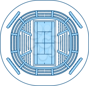 Tennis Stadium Aerial View Icon. Thin Line With Blue Fill Design. Vector Illustration.