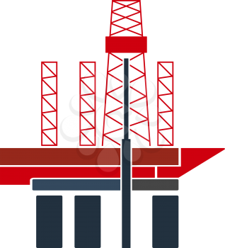 Oil Sea Platform Icon. Flat Color Design. Vector Illustration.