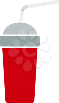 Disposable Soda Cup And Flexible Stick Icon. Flat Color Design. Vector Illustration.