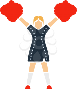 American Football Cheerleader Girl Icon. Flat Color Design. Vector Illustration.