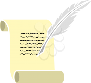 Feather And Scroll Icon. Flat Color Design. Vector Illustration.