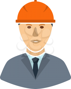 Icon Of Construction Worker Head In Helmet. Flat Color Design. Vector Illustration.