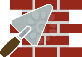 Icon Of Brick Wall With Trowel. Flat Color Design. Vector Illustration.